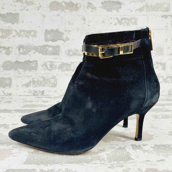 Michael Kors Shoes - Michael Kors Black Suede Pointy Toe Buckle Strap Heeled Ankle Boots B182